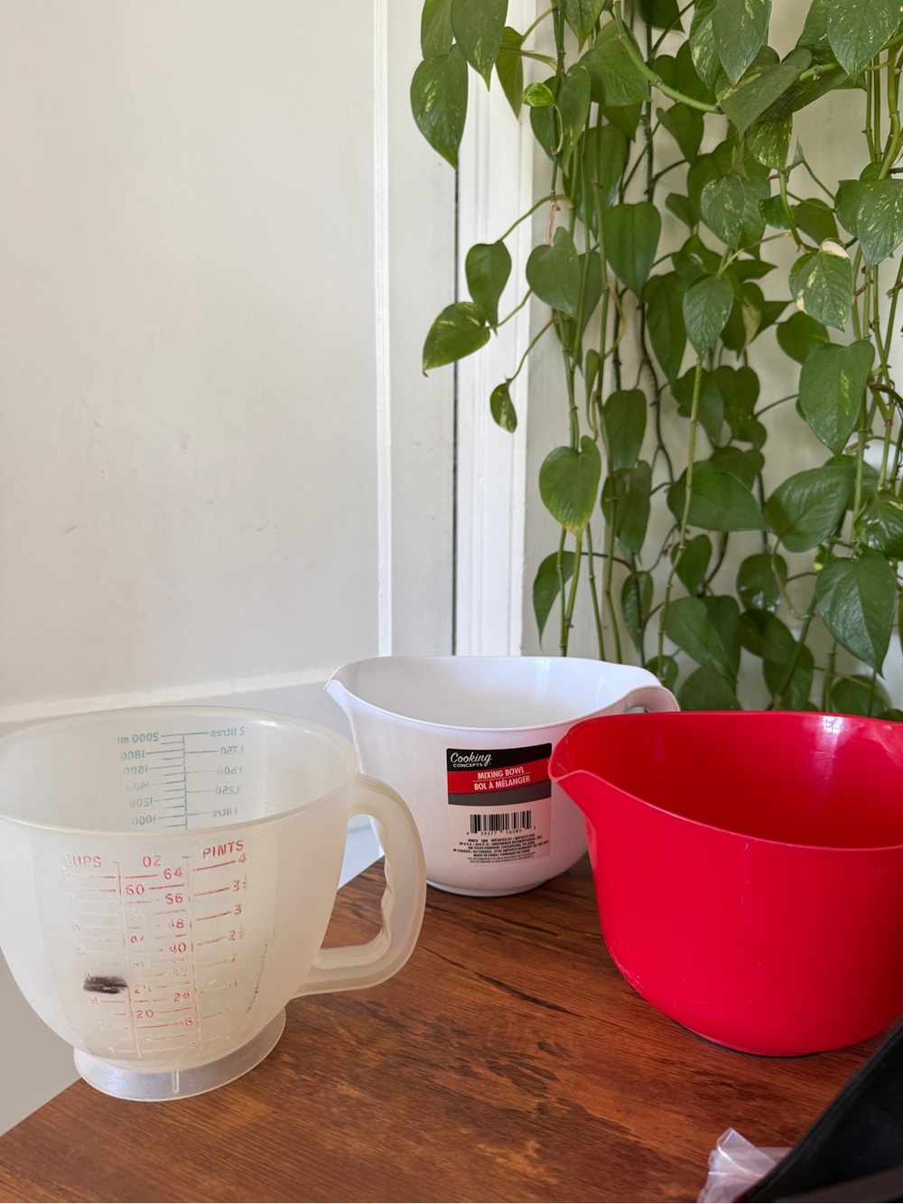 Red Mixing Bowl with White and Clear Measuring Bowls - Set of 3 plastic